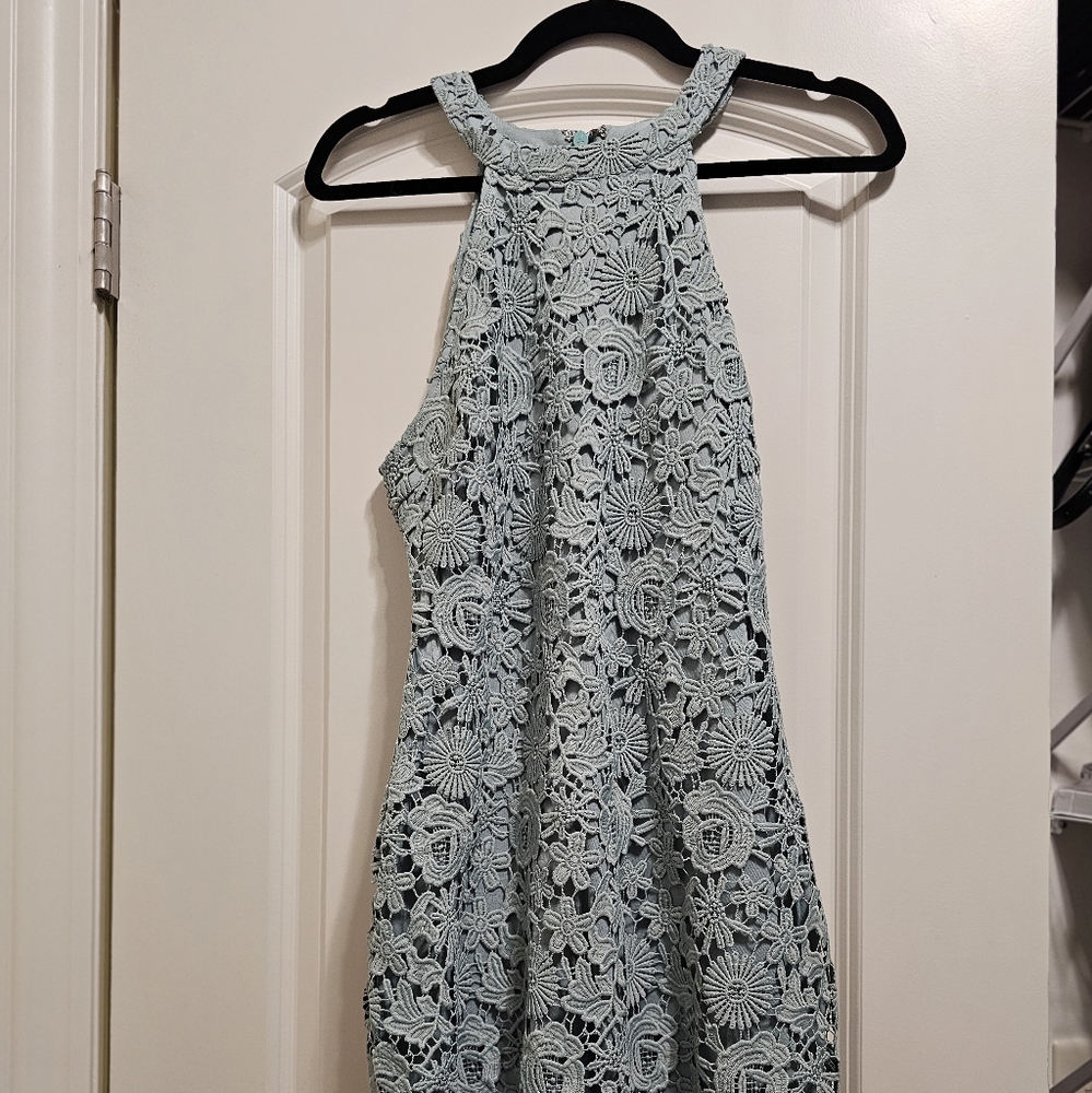 Lulus Turqouise Floral Lace Dress